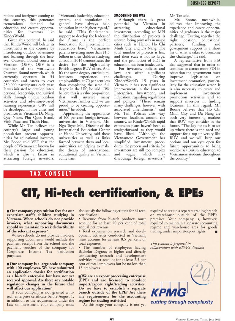 Vietnam Economics Times July 2015 - BEST IN CLASS - 2
